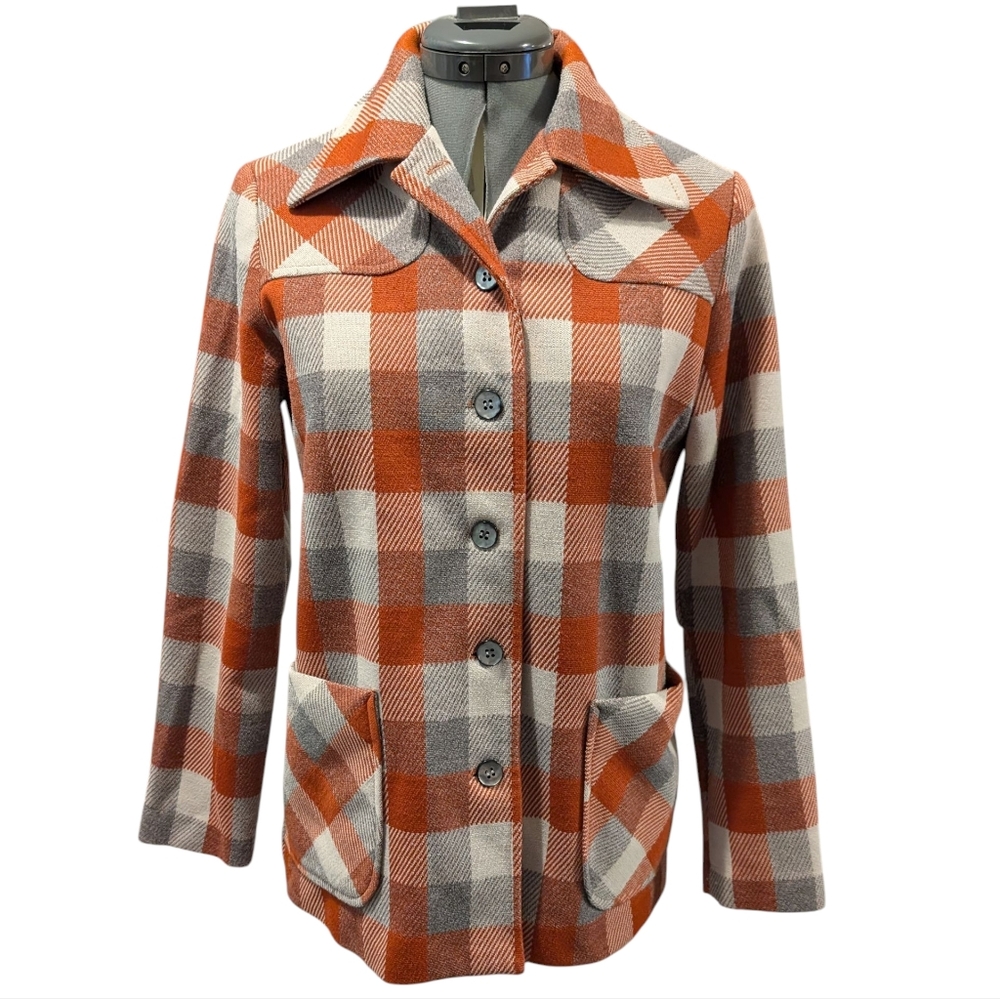 Vintage 60s/70s Orange gray & White‎ Check Transitional Weather Jacket